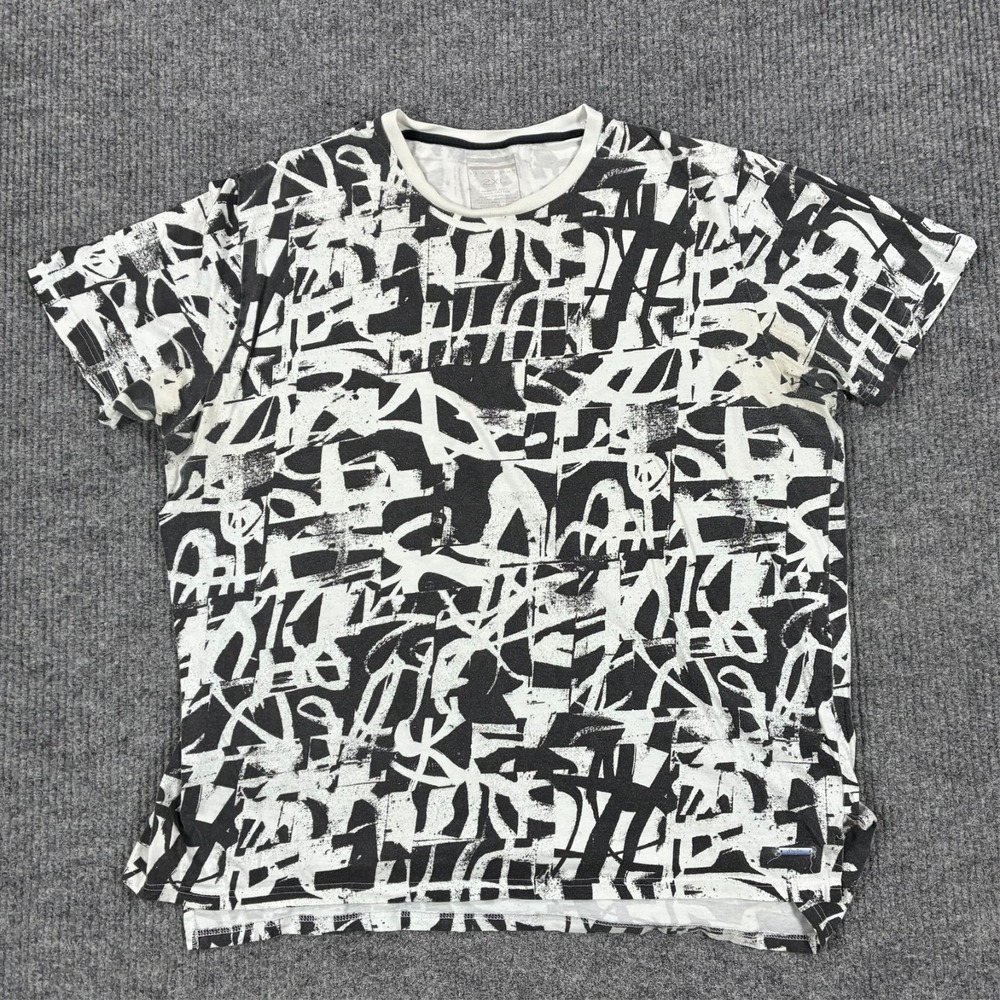 Sean John Mens Graphic T-Shirt Size 2XL Black White Abstract Print Short Sleeve